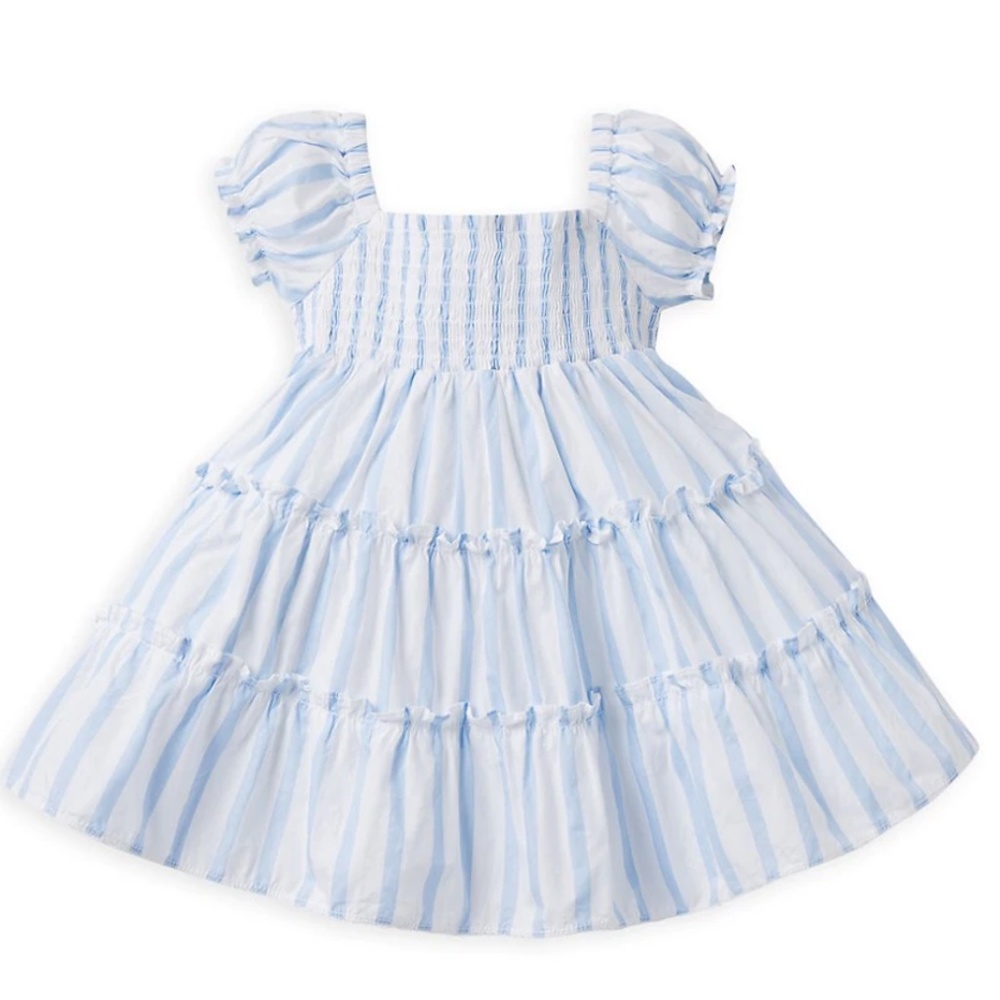 Janie & Jack Baby Girl's Blue & White Stripe Smocked Dress